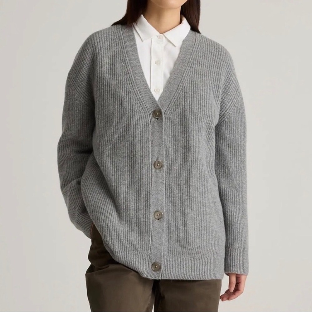 Quince Mongolian Cashmere Oversized Boyfriend Cardigan Heather Gray - Small